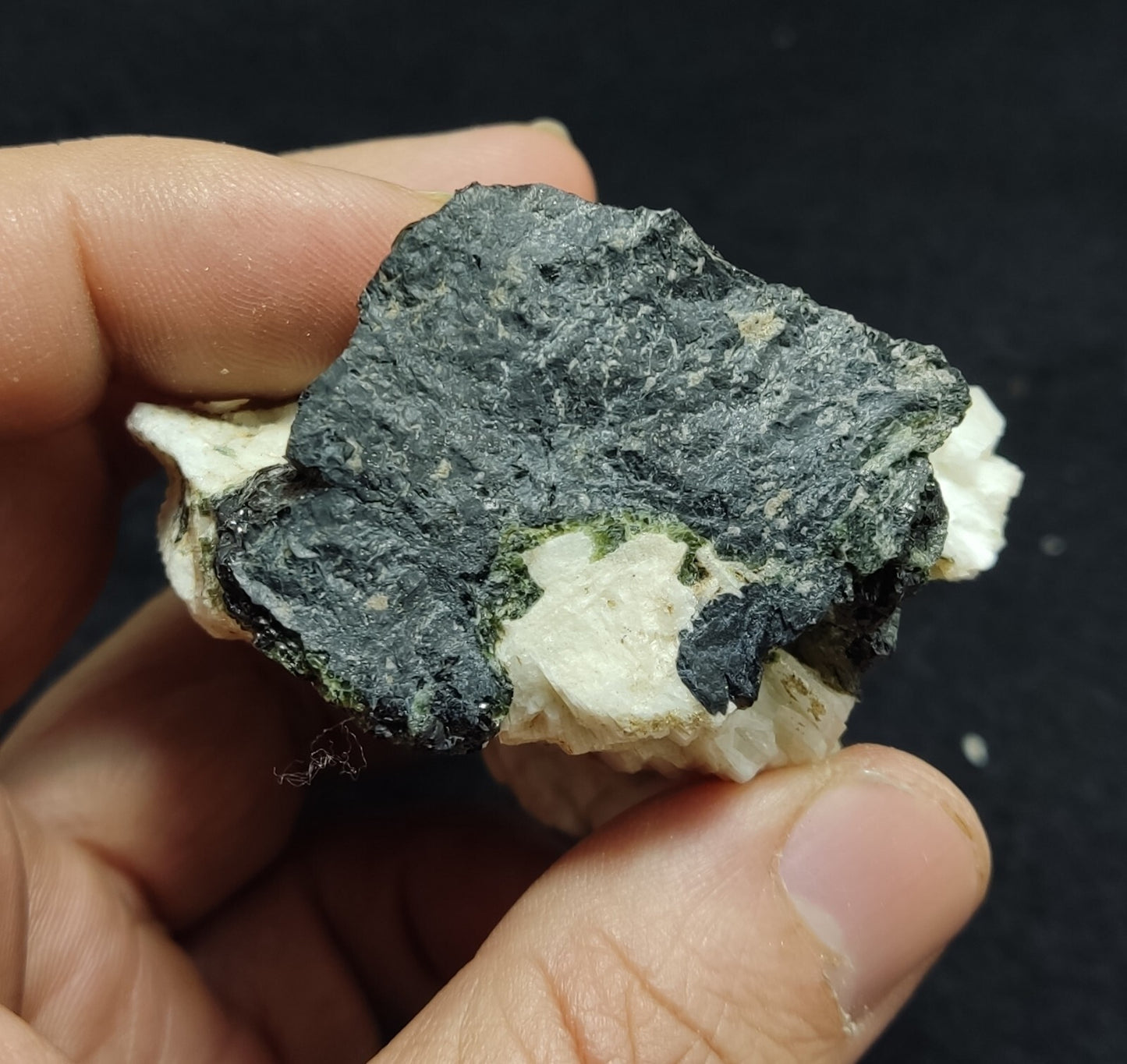 An Aesthetic specimen of black/green Tourmaline on matrix with Albite 169 grams