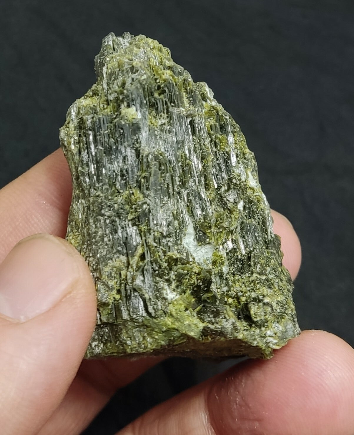 An aesthetic specimen of dark green color Epidote crystal spray 60 grams