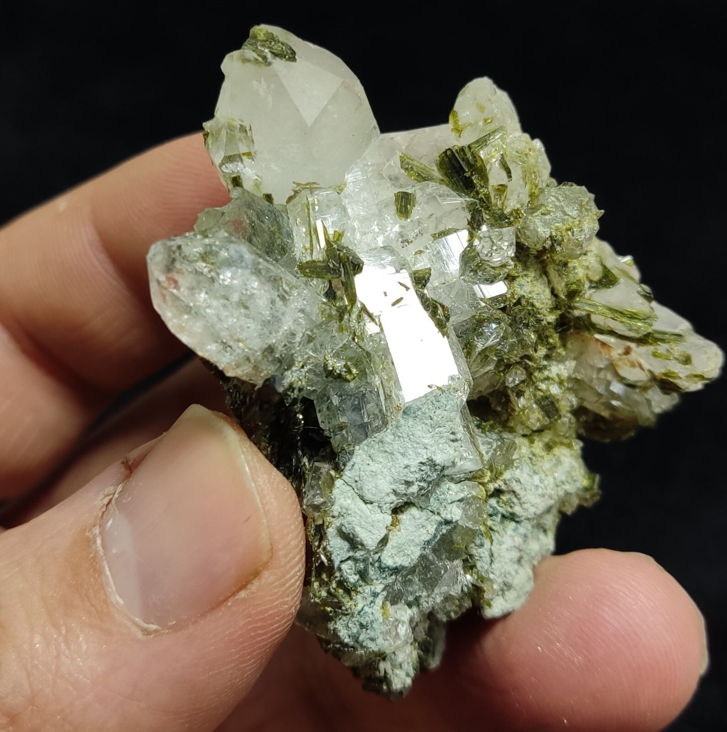 An aesthetic specimen of Epidote quartz cluster 54 grams