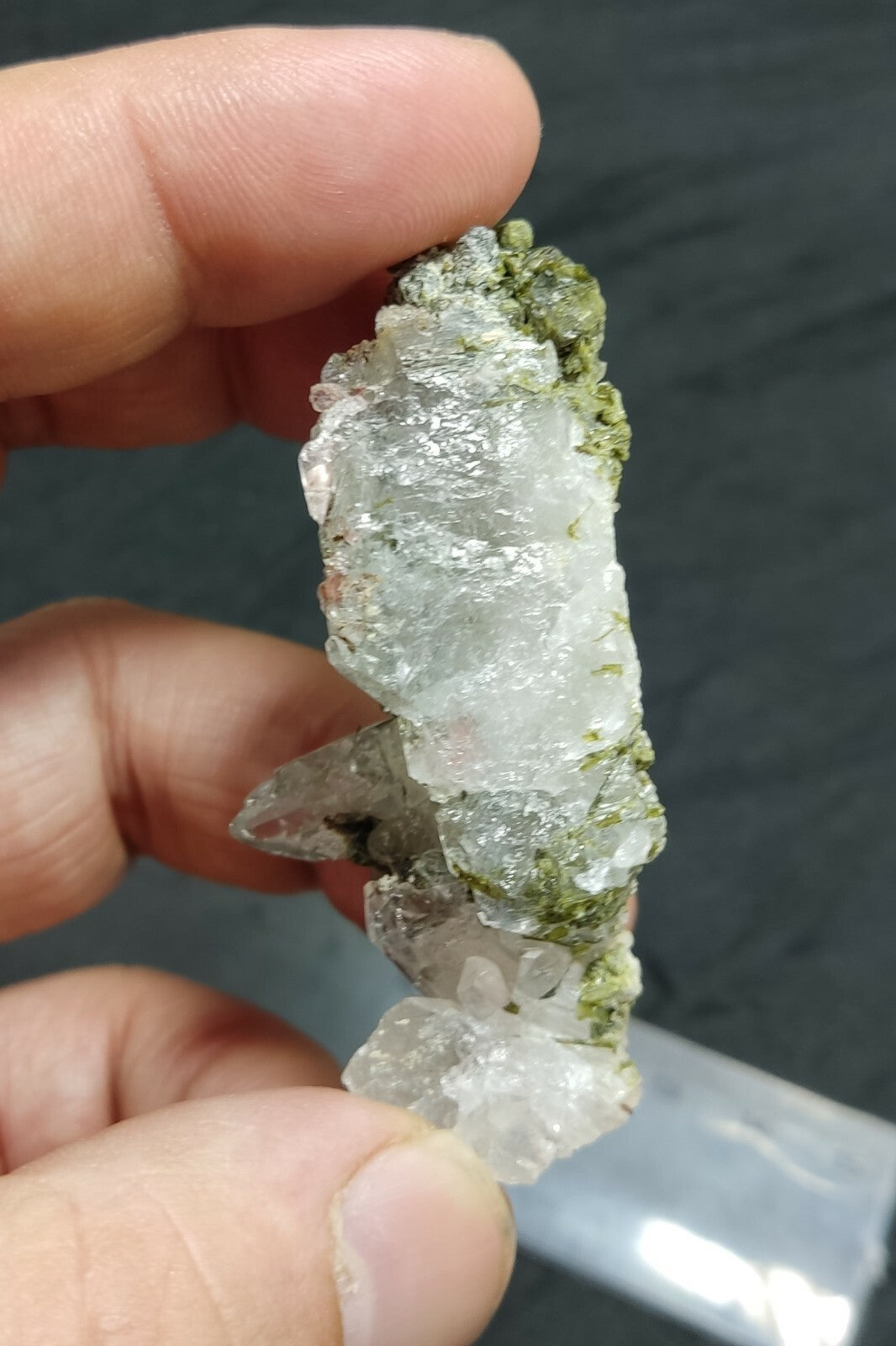 An aesthetic specimen of Epidote quartz cluster 36 grams