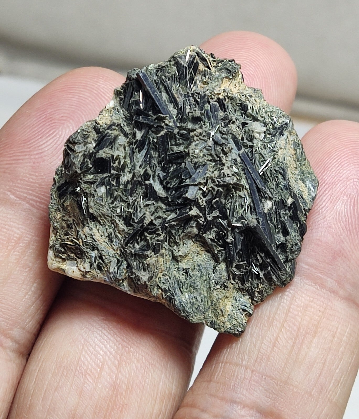 An aesthetic specimen of terminated aegirine crystals on matrix 26 grams