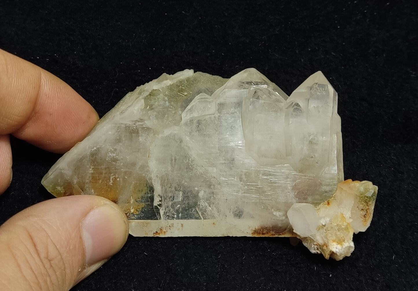 An Aesthetic Natural terminated quartz with Chlorite and iron stains 98 grams