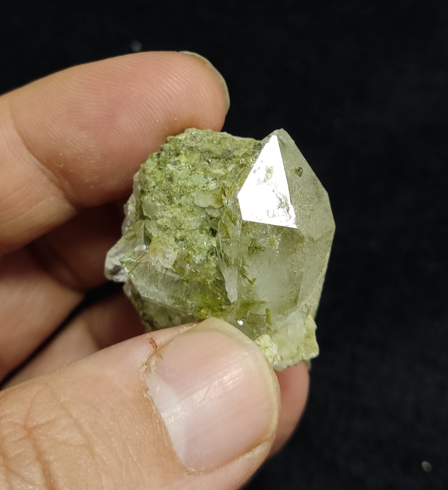 An aesthetic specimen of Epidote quartz cluster 27 grams