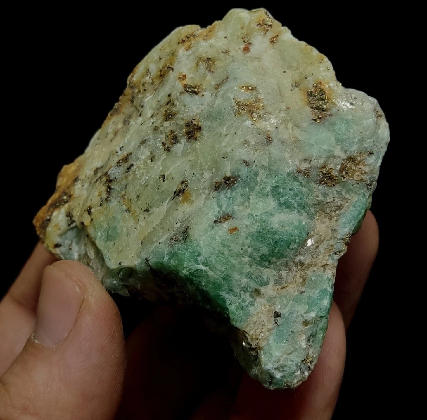 Rough Specimen of Green color Sodalite With Pyrite 199 grams