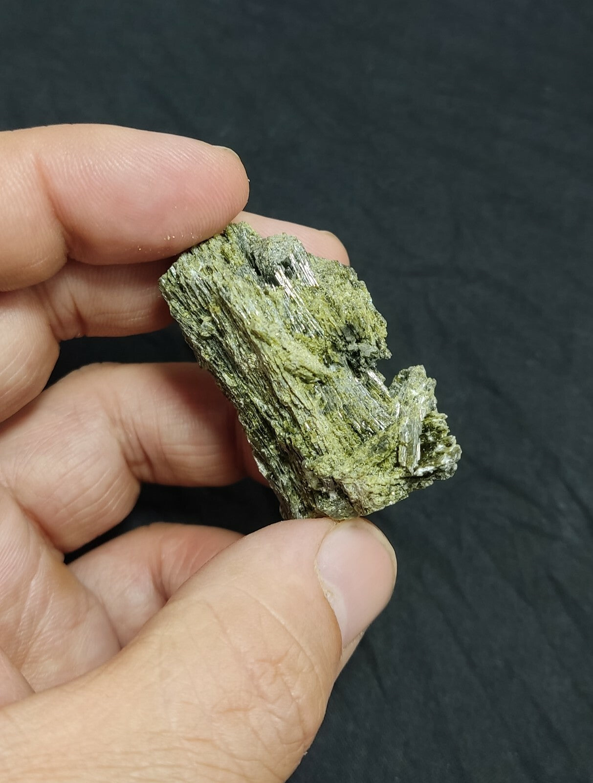 An aesthetic specimen of dark green color Epidote crystal spray 44 grams
