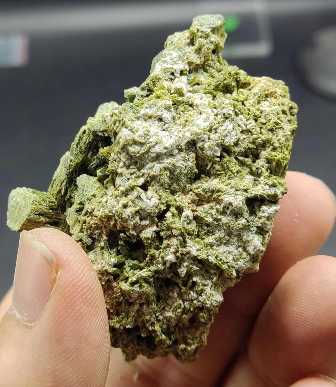 An aesthetic specimen of epidote crystal spray type 107 grams