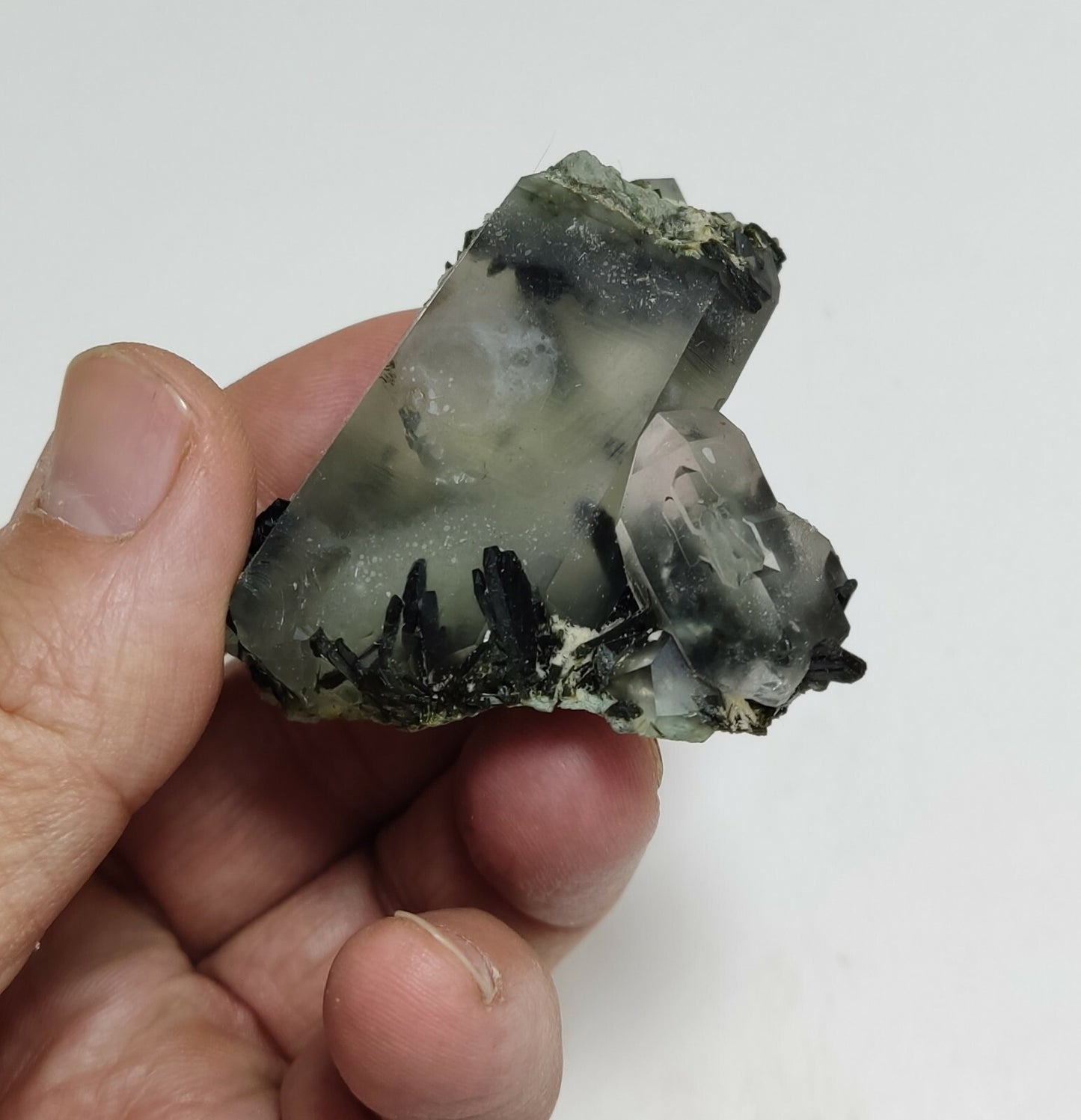 An aesthetic specimen of Epidote quartz cluster 86 grams
