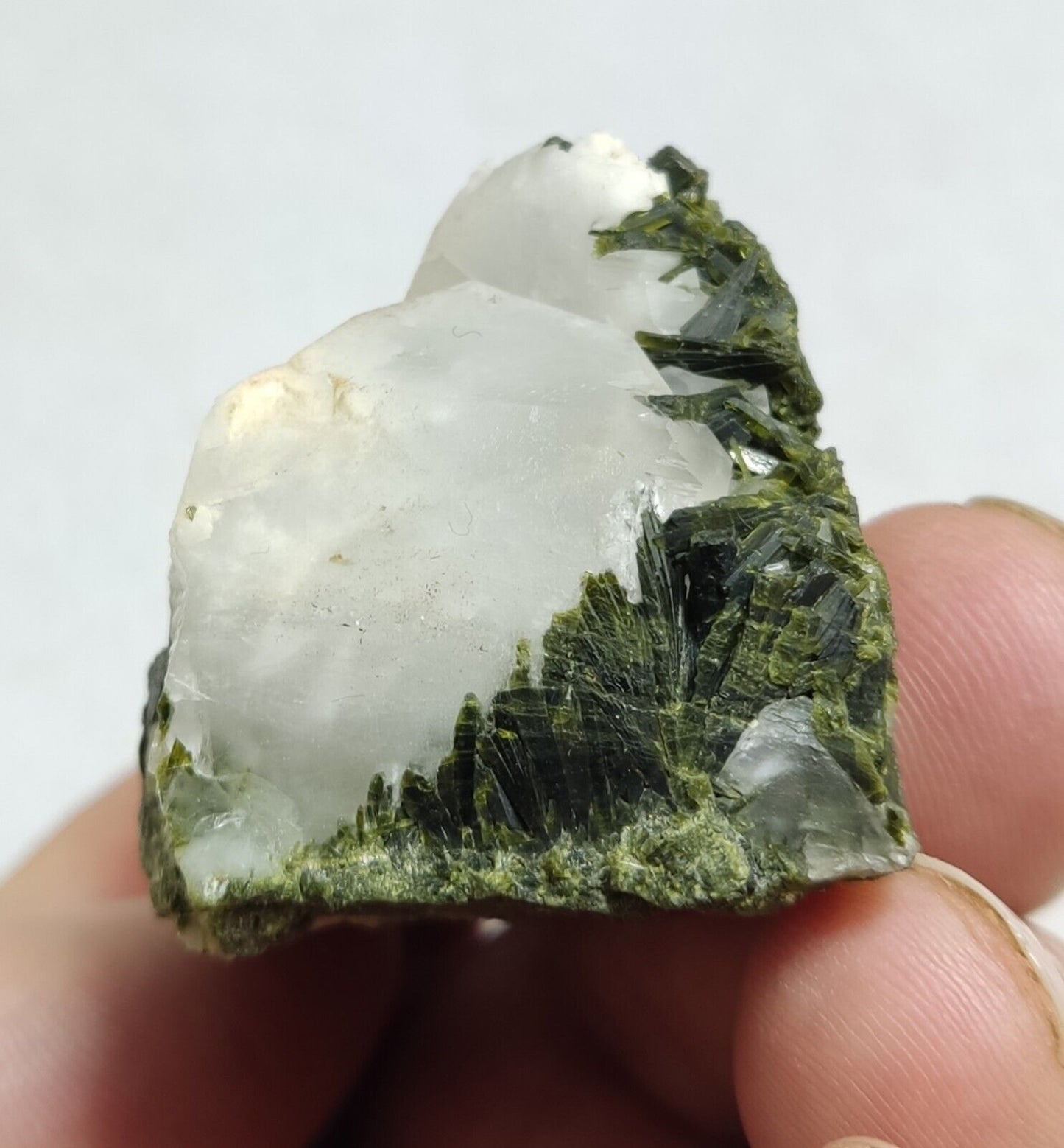 An aesthetic specimen of Epidote quartz cluster 73 grams
