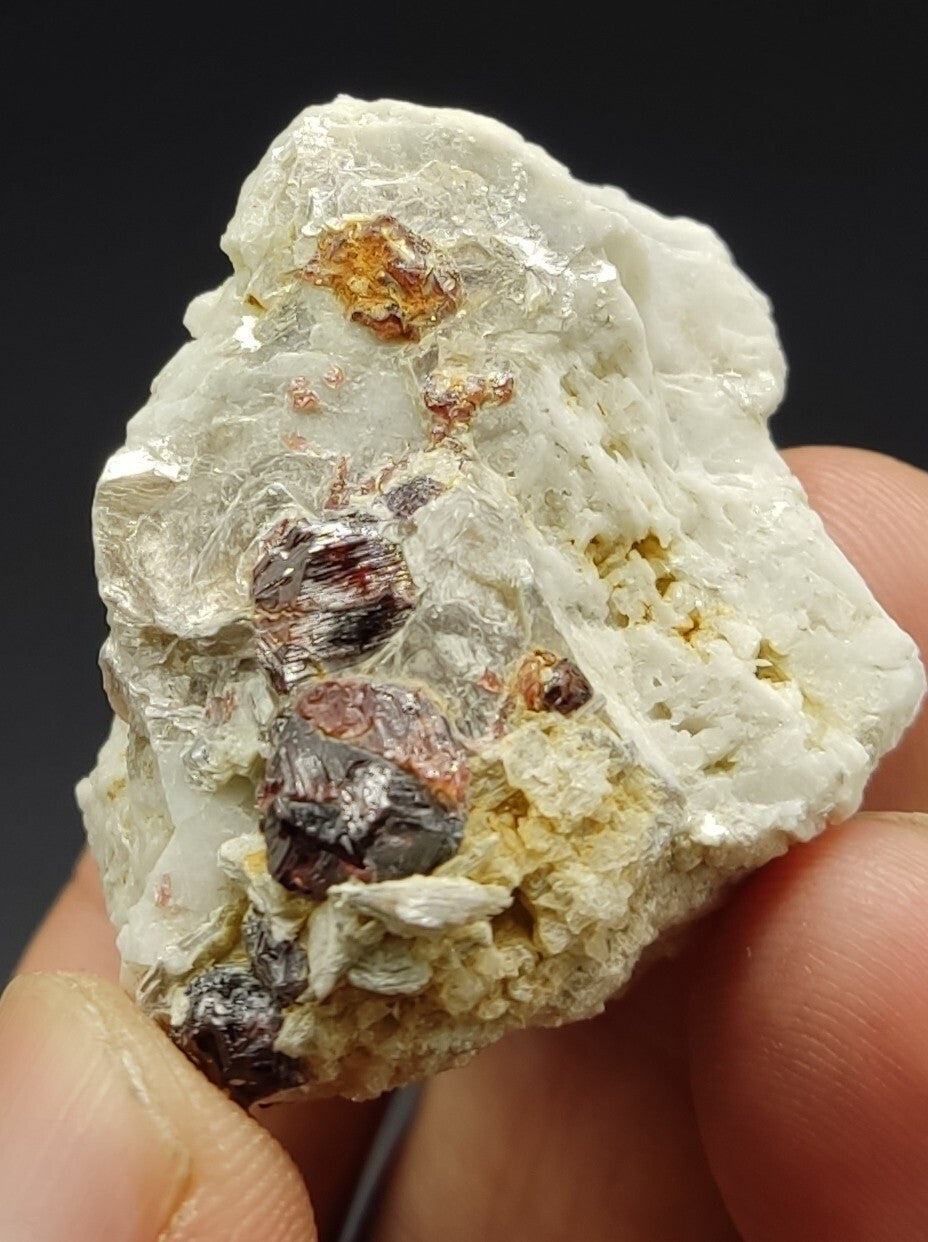 An aesthetic specimen of spessartine garnets on albite/feldspar 45 grams