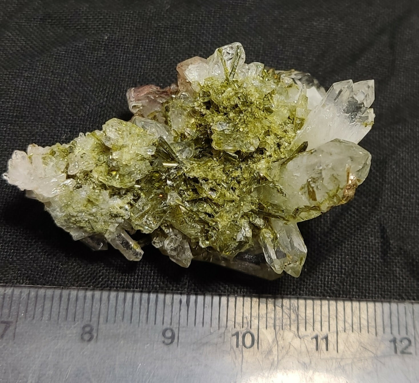 An aesthetic specimen of Epidote quartz cluster 22 grams