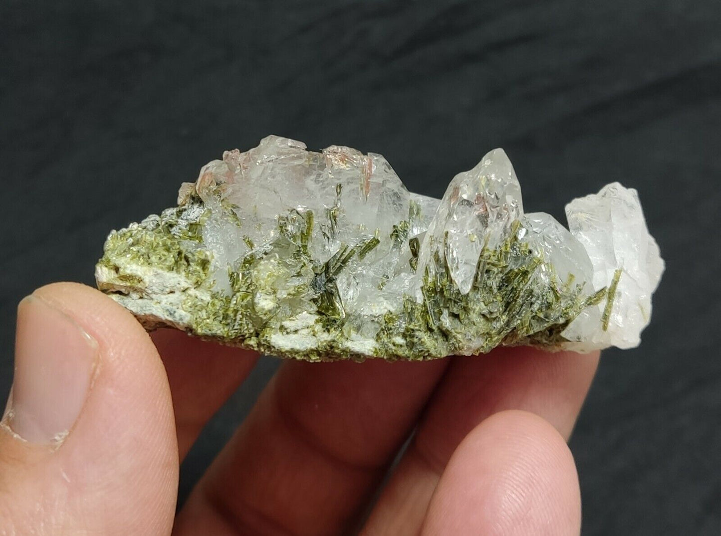 An aesthetic specimen of Epidote quartz cluster 36 grams