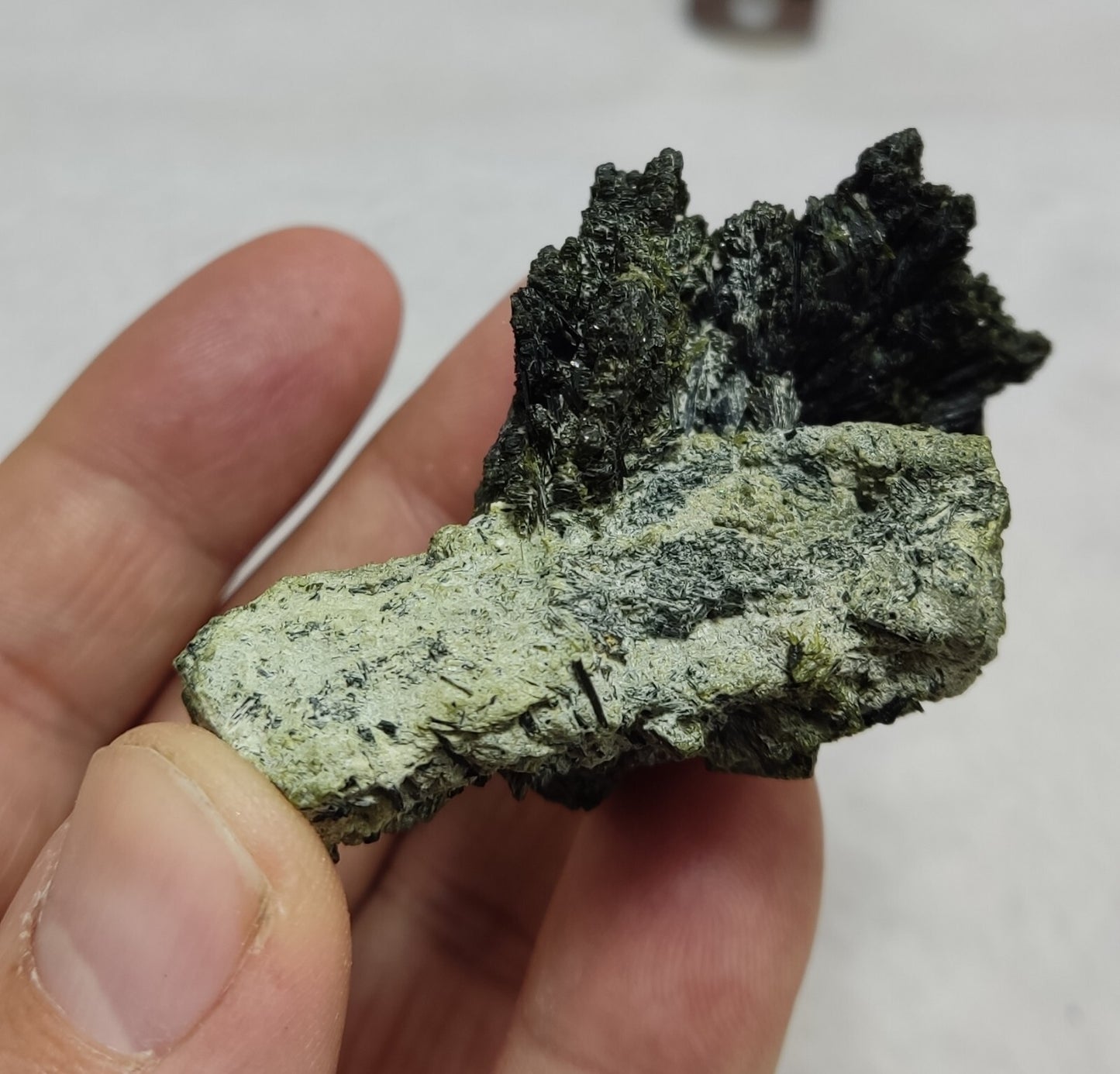 An aesthetic specimen of epidote crystal spray type 66 grams