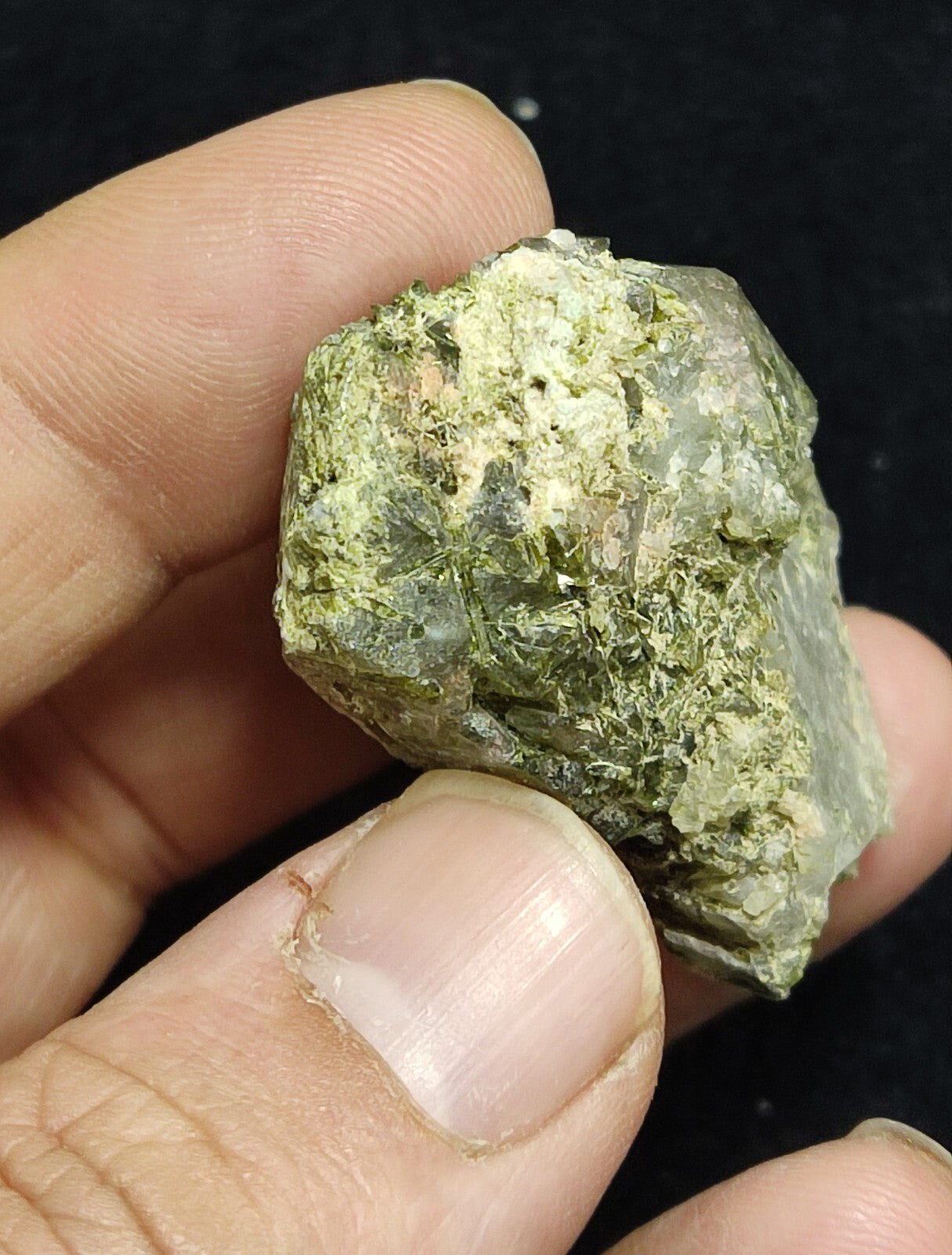 An aesthetic specimen of Epidote quartz cluster 33 grams