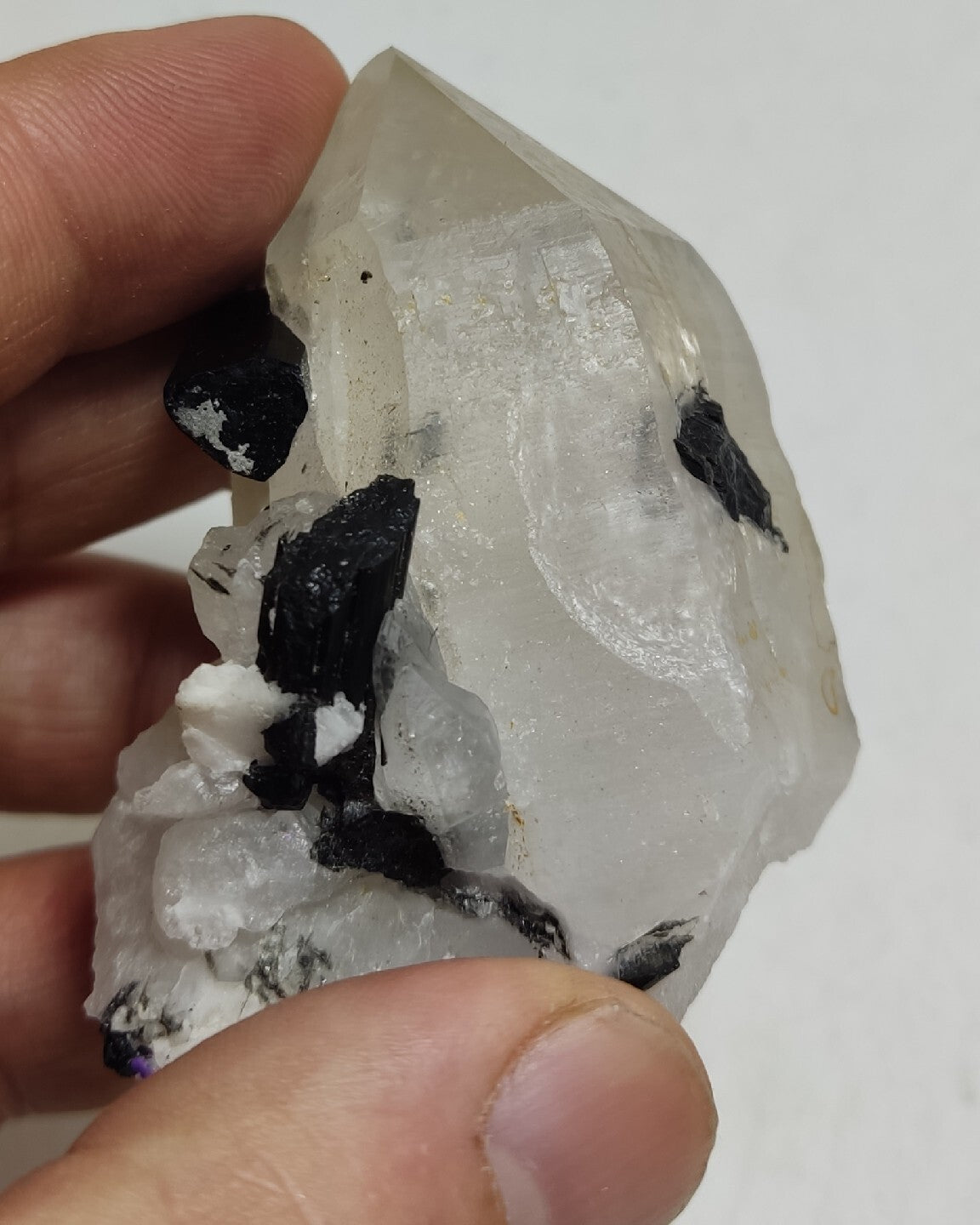 Natural quartz crystal with black tourmaline 126 grams