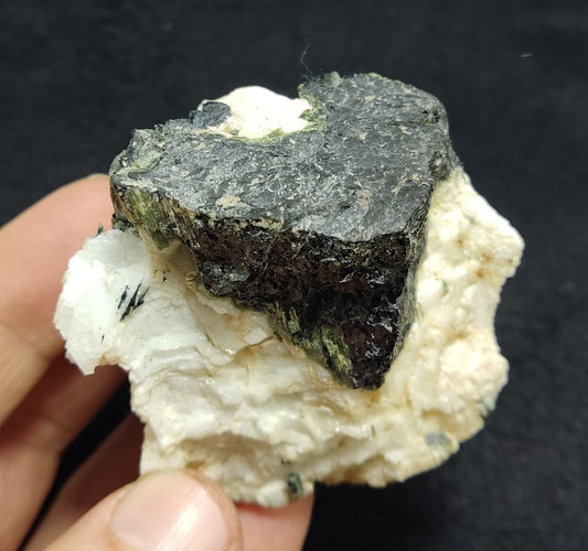 An Aesthetic specimen of black/green Tourmaline on matrix with Albite 169 grams