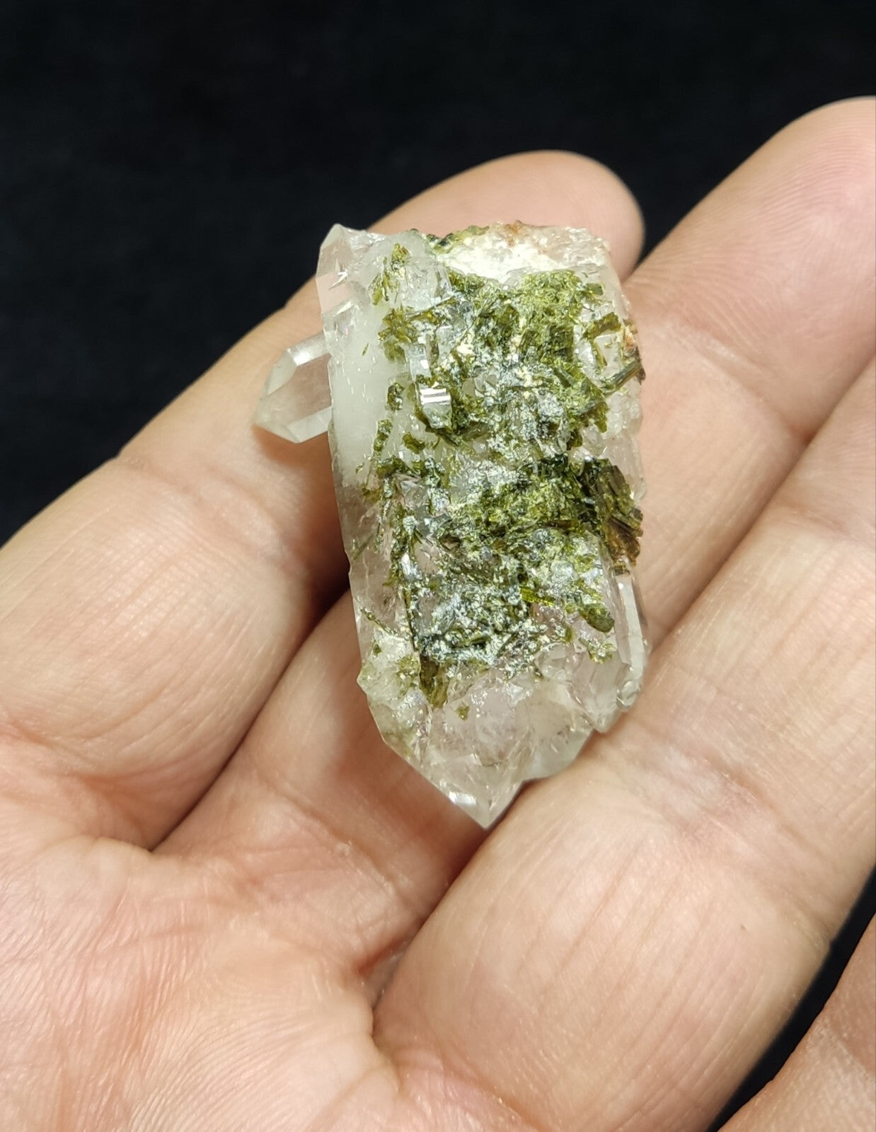 An aesthetic specimen of Epidote quartz cluster 22 grams
