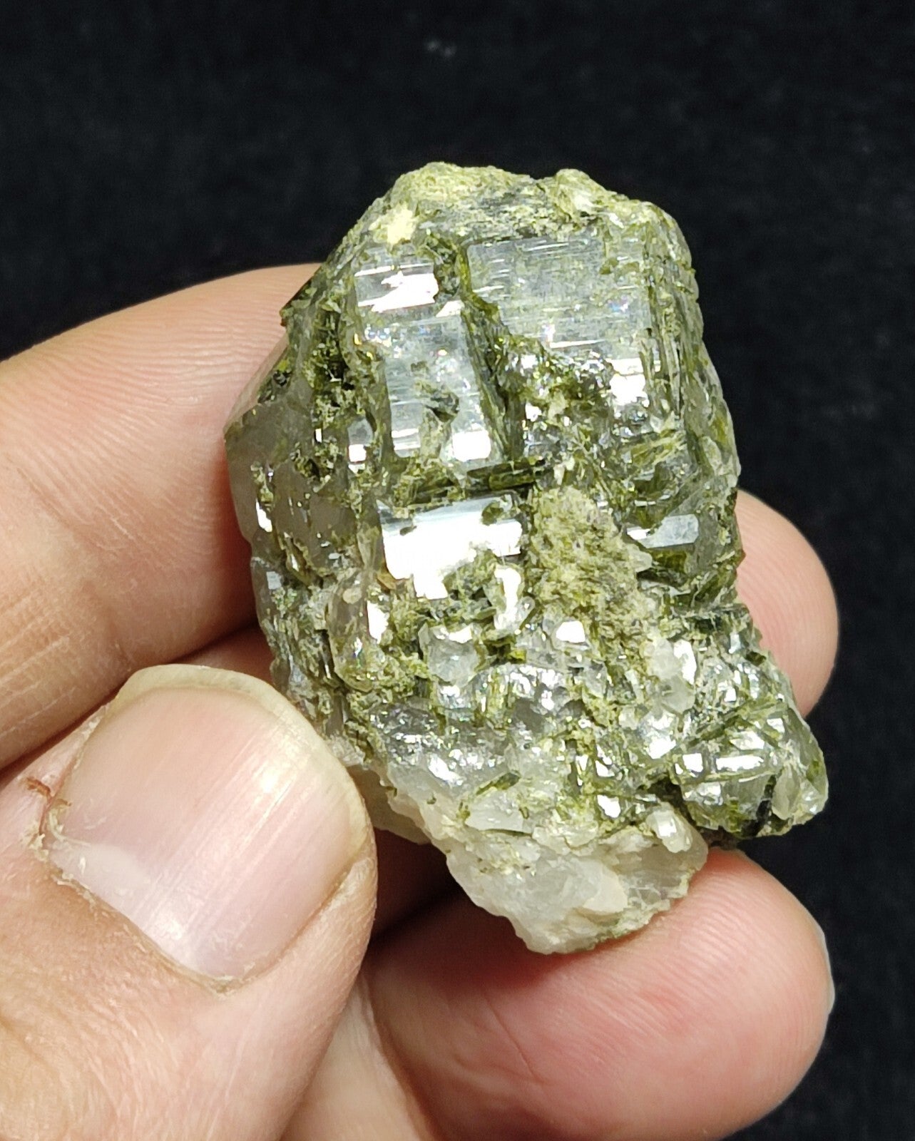 An aesthetic specimen of Epidote quartz cluster 33 grams