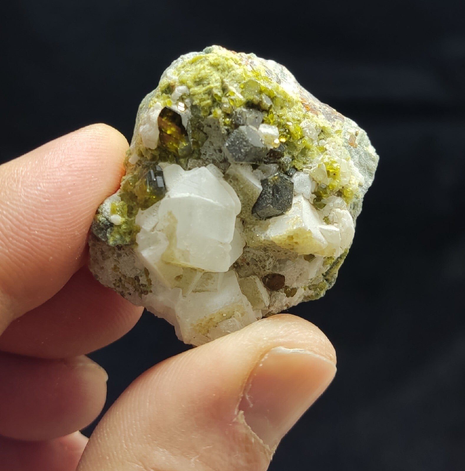 Andradite garnets on matrix with epidote and calcite 41 grams