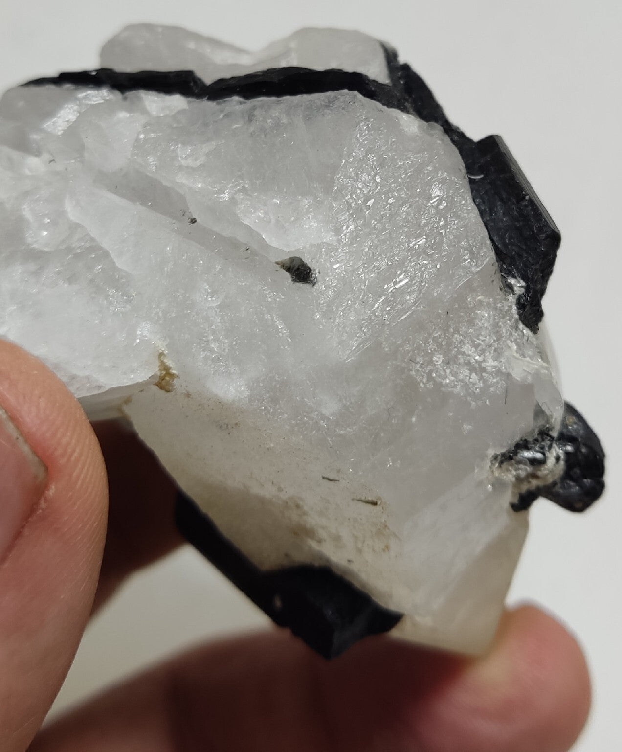 Natural quartz crystal with black tourmaline 126 grams