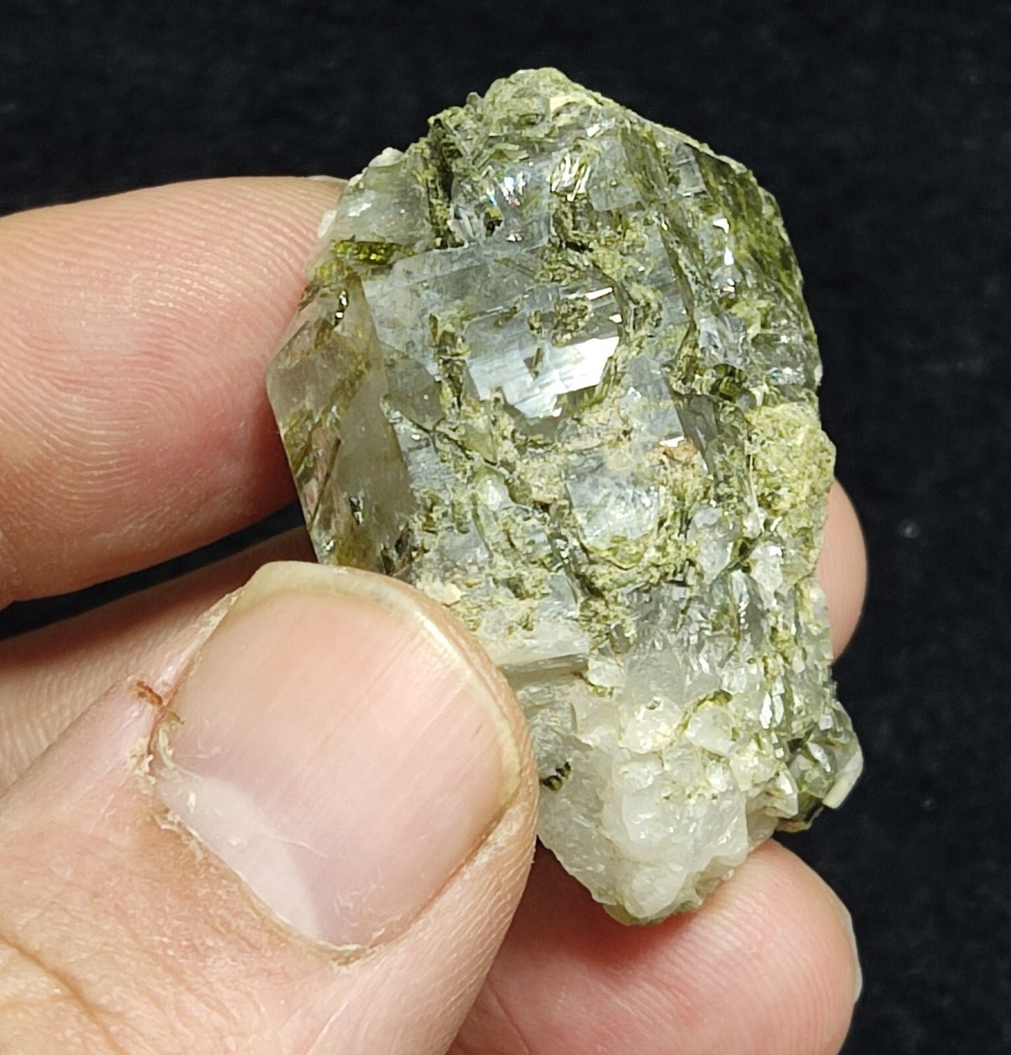 An aesthetic specimen of Epidote quartz cluster 33 grams