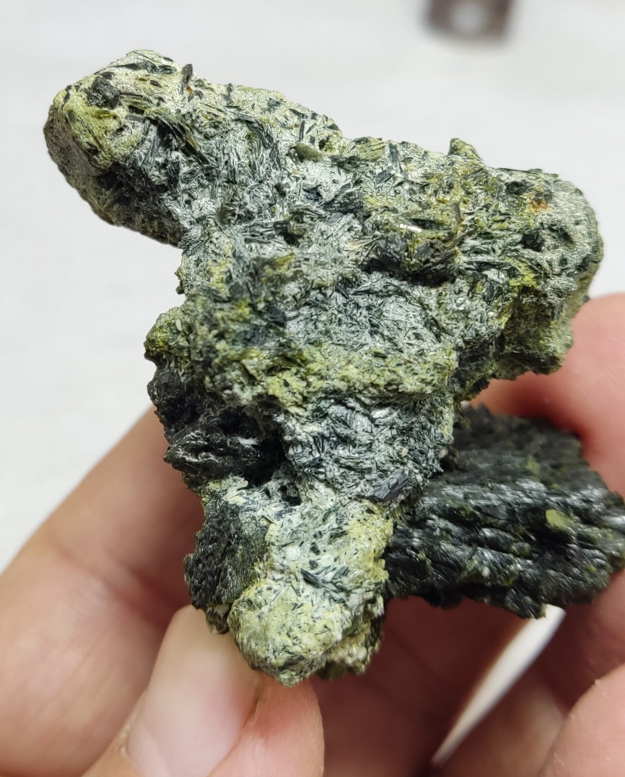 An aesthetic specimen of epidote crystal spray type 66 grams
