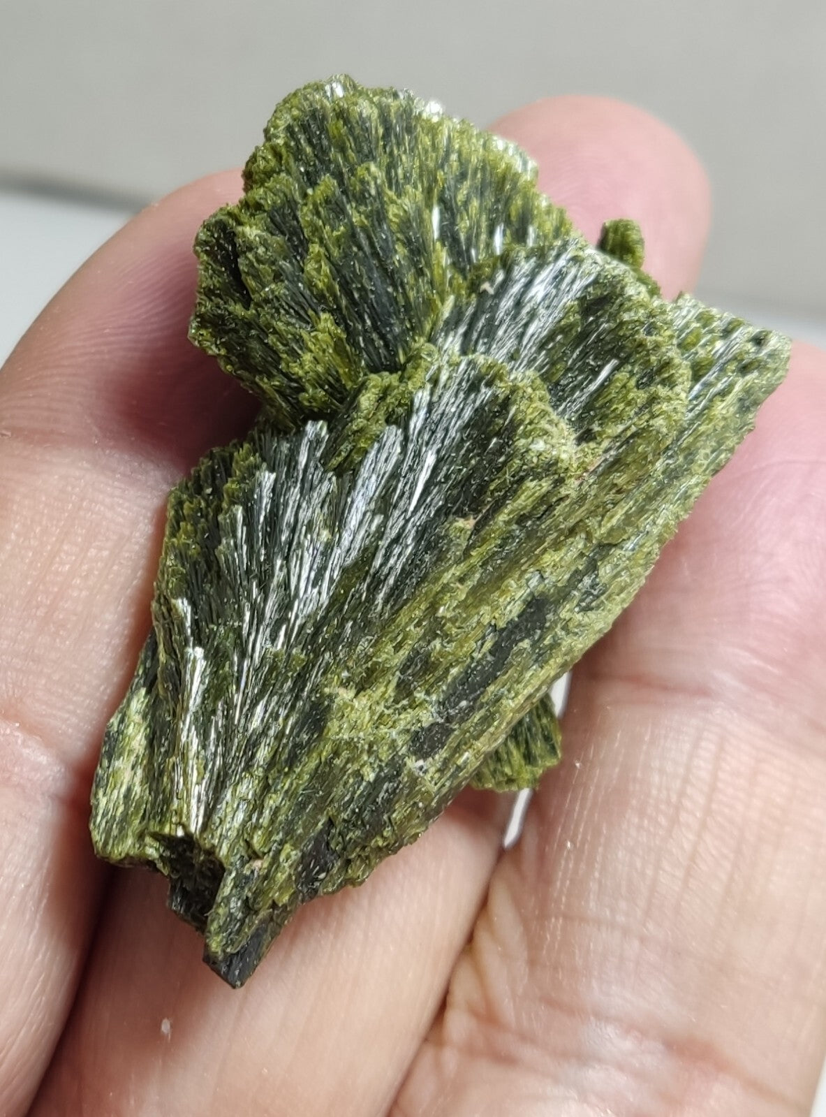 An aesthetic specimen of epidote crystal spray type 29 grams
