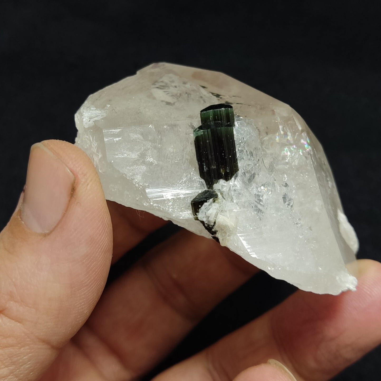 An amazing specimen of green cap Tourmalines on quartz 106 grams