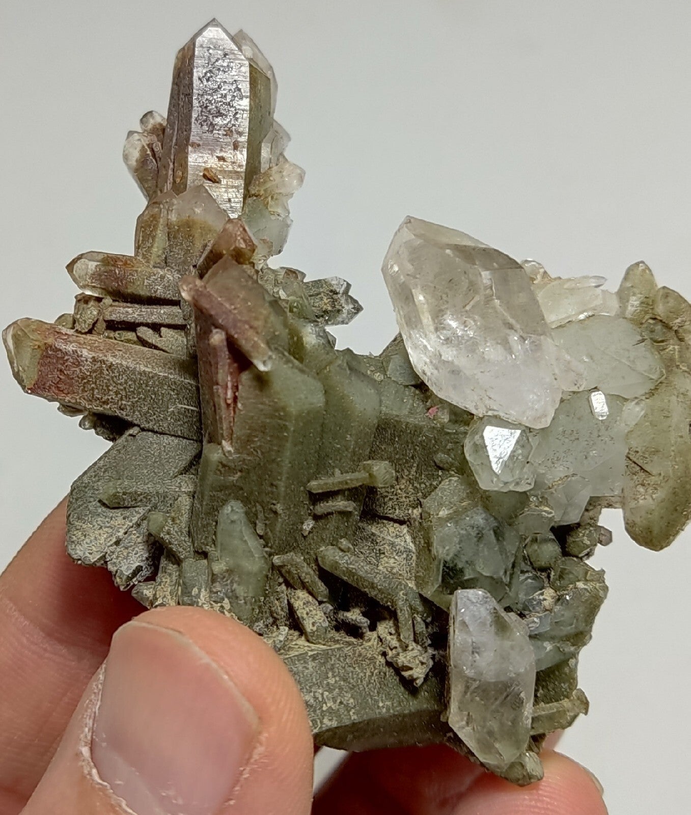 Chlorite Quartz cluster with iron inclusions 79 grams