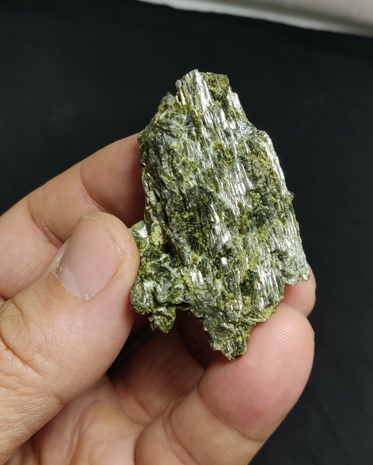 An aesthetic specimen of dark green color Epidote crystal spray 48 grams