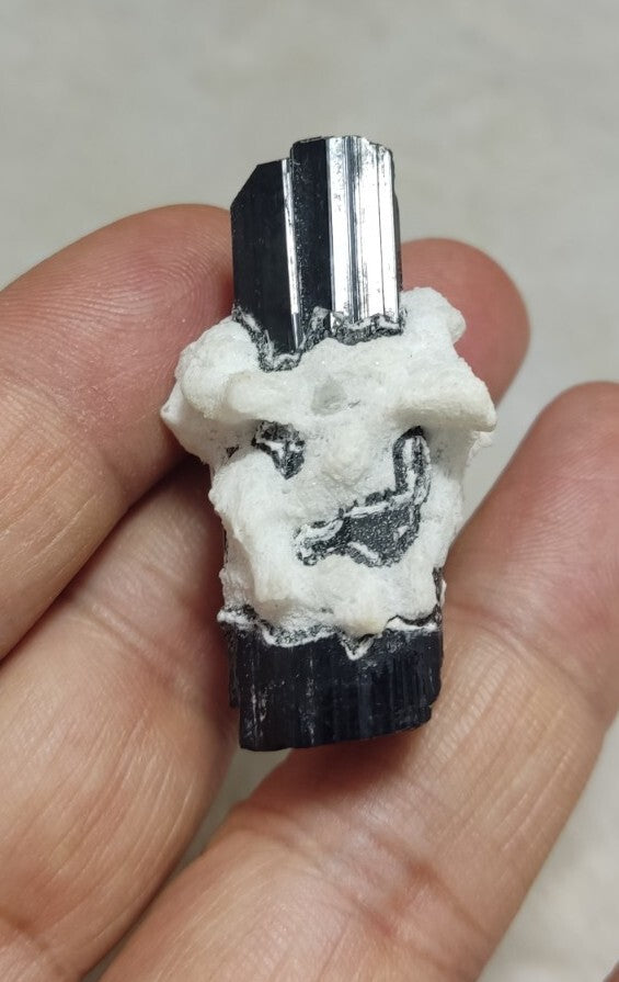 Double Terminated Black Tourmaline Crystal with Albite Feldspar 24 grams