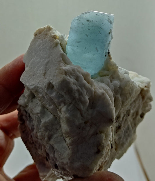 An aesthetic Specimen of Afghanistan Aquamarine on albite 530 grams