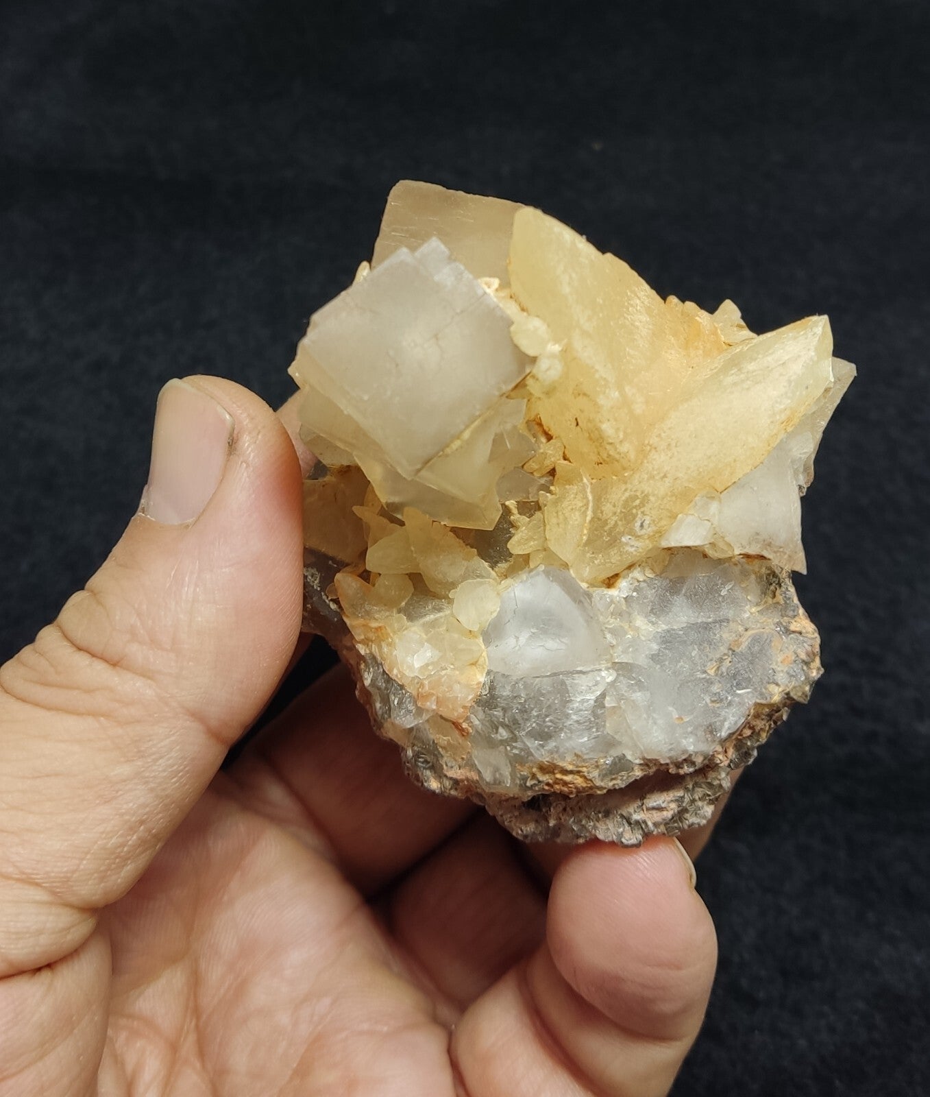 An amazing specimen of cubic grey color Fluorite with Calcite 146 grams