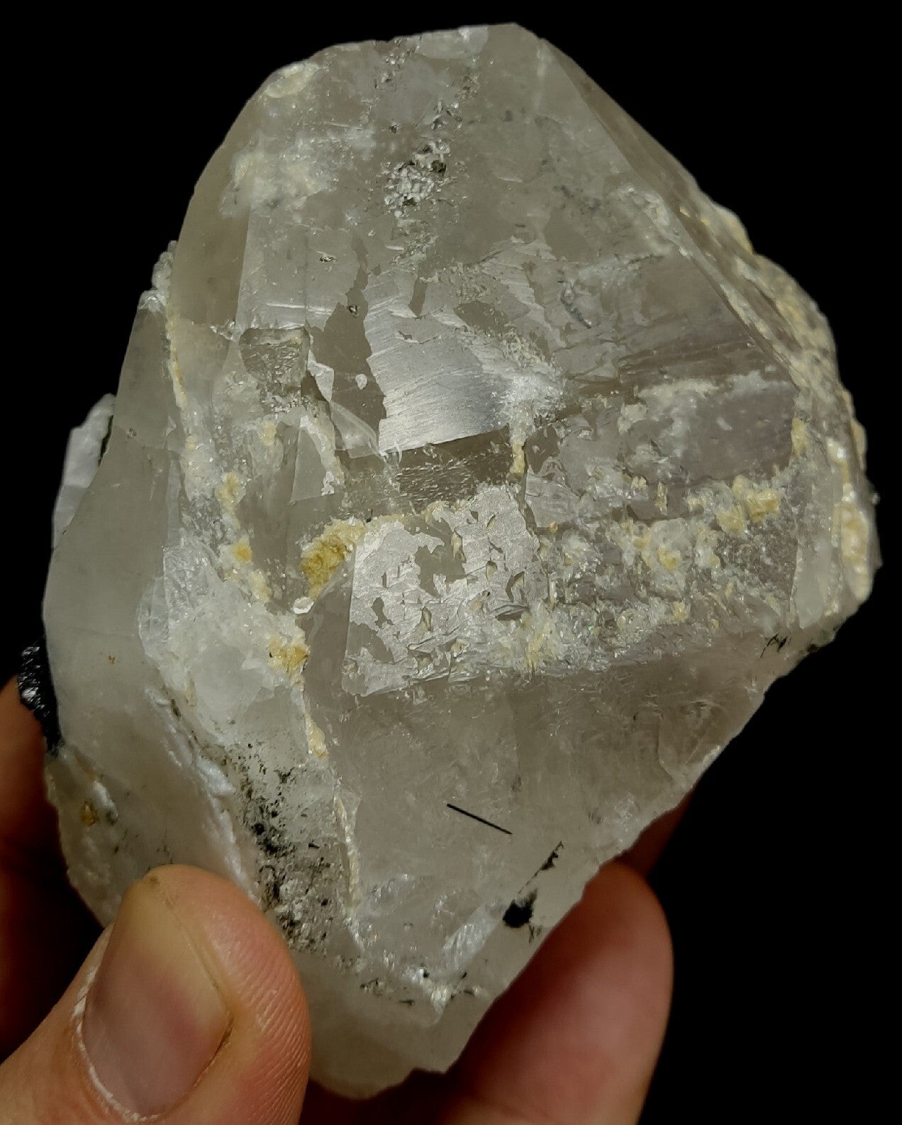 Natural quartz crystals cluster with black tourmaline 469 grams