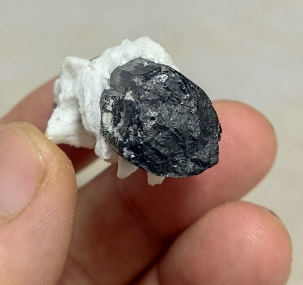 Double Terminated Black Tourmaline Crystal with Albite Feldspar 24 grams