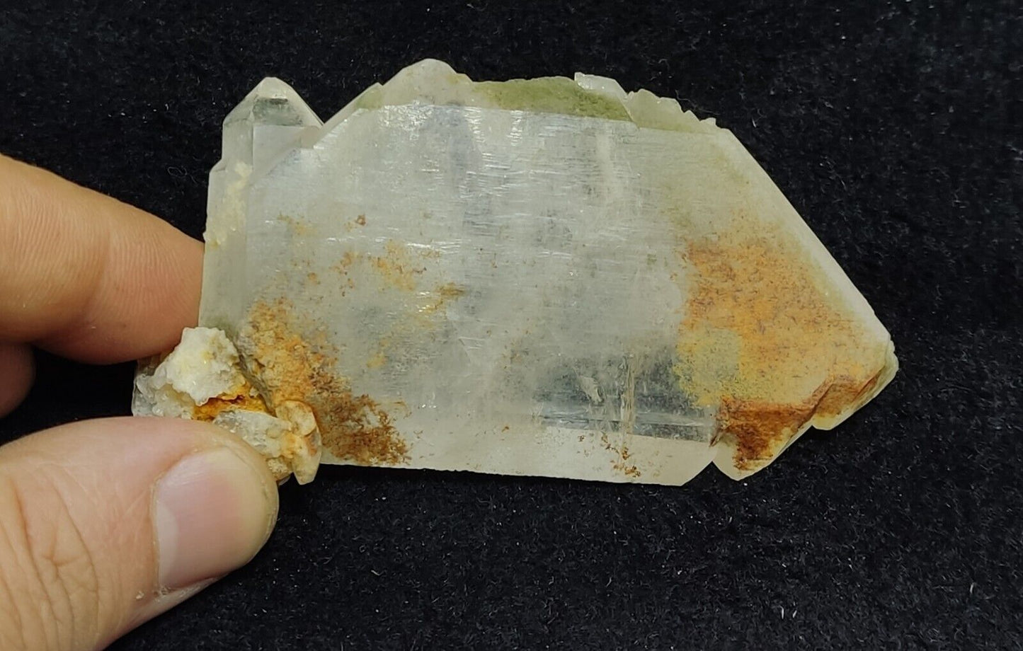 An Aesthetic Natural terminated quartz with Chlorite and iron stains 98 grams