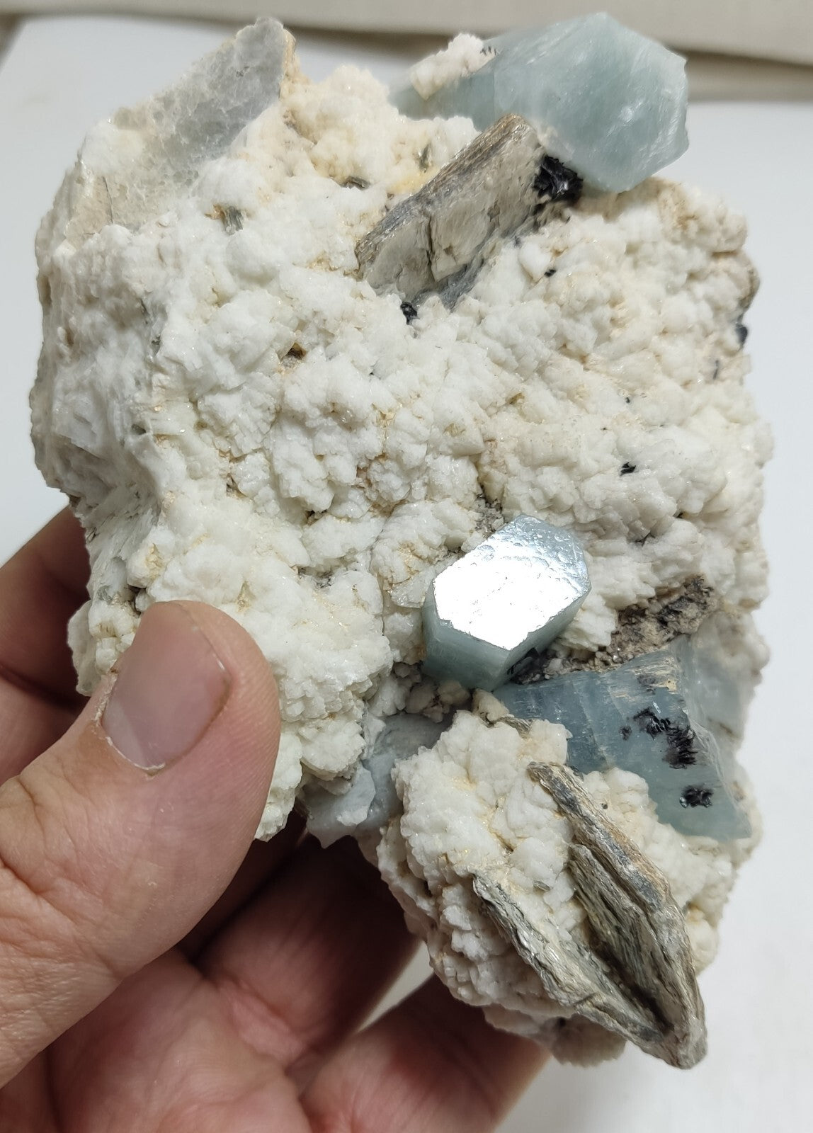 An aesthetic Specimen of Afghanistan Aquamarine with mica and Schorl 525 grams