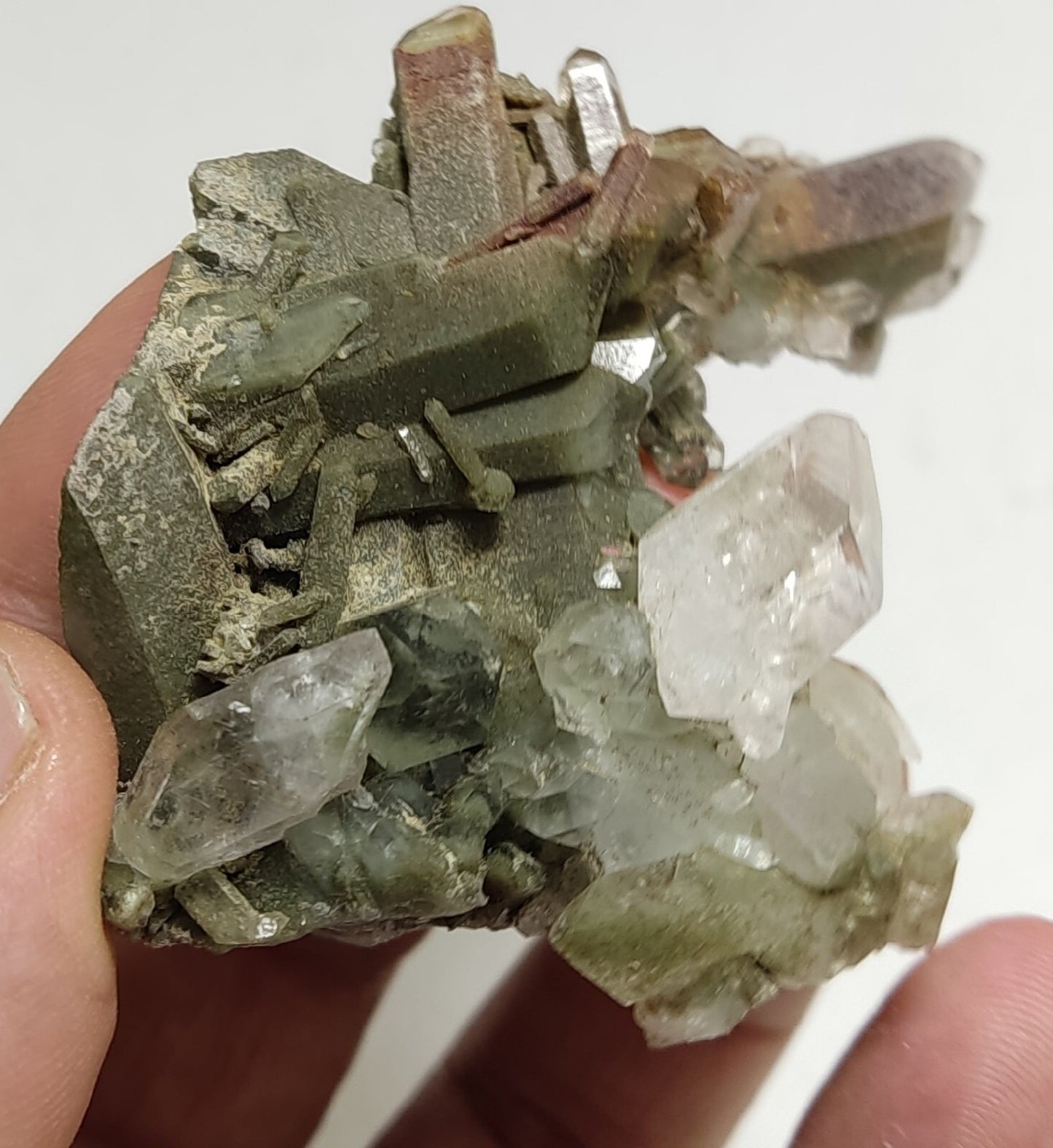 Chlorite Quartz cluster with iron inclusions 79 grams
