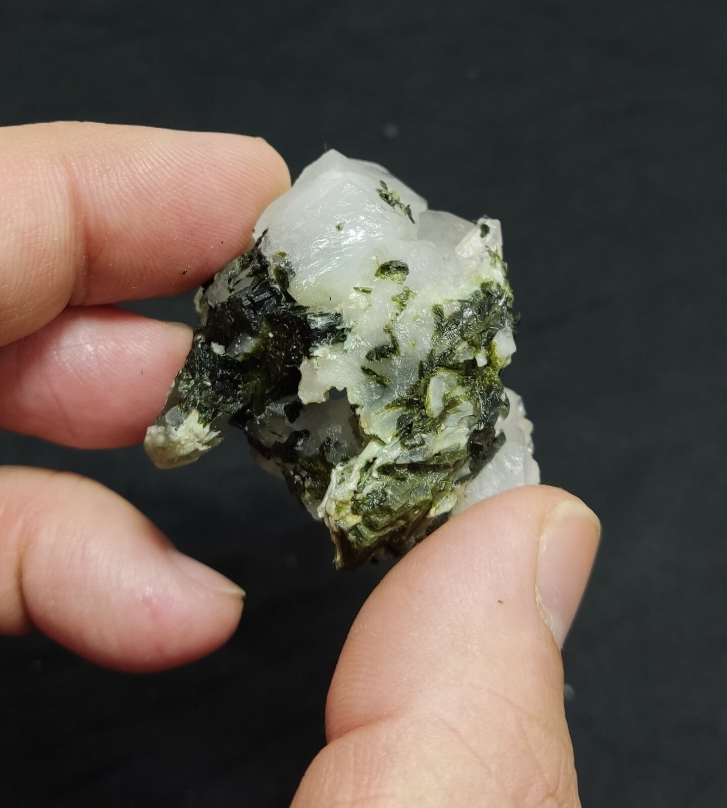 An aesthetic specimen of Epidote quartz cluster 44 grams