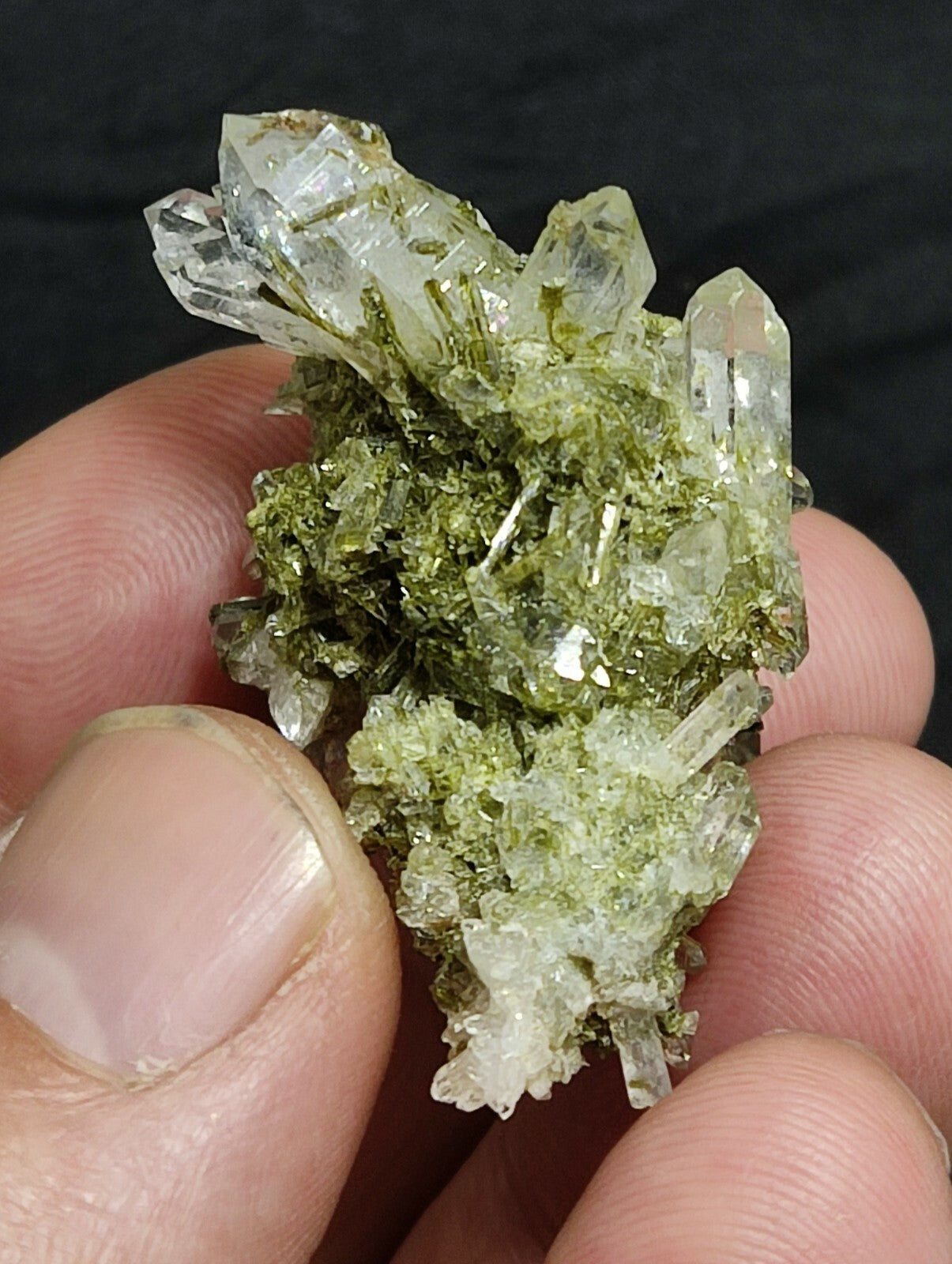 An aesthetic specimen of Epidote quartz cluster 22 grams