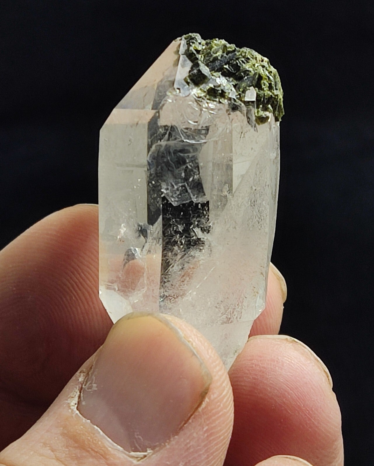 An aesthetic specimen of Epidote quartz cluster 24 grams