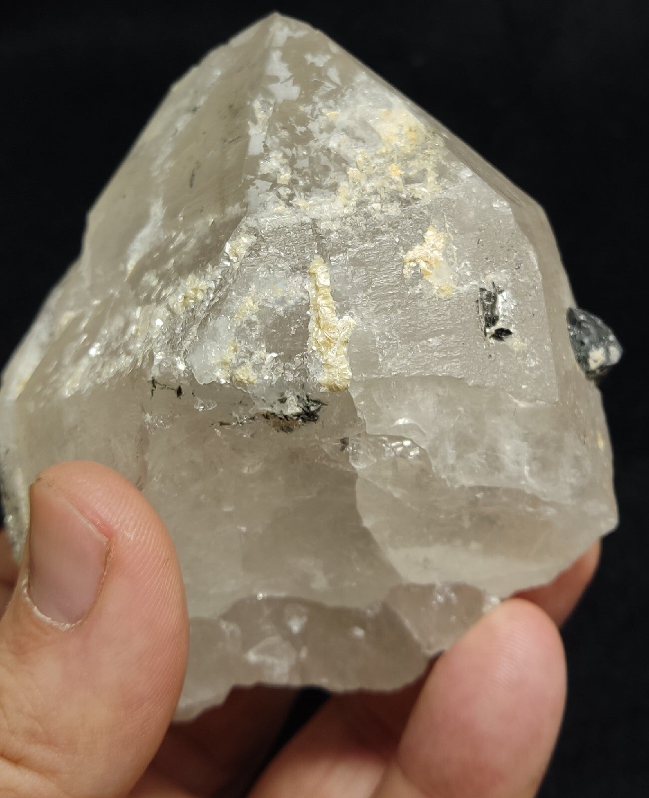 Natural quartz crystals cluster with black tourmaline 469 grams