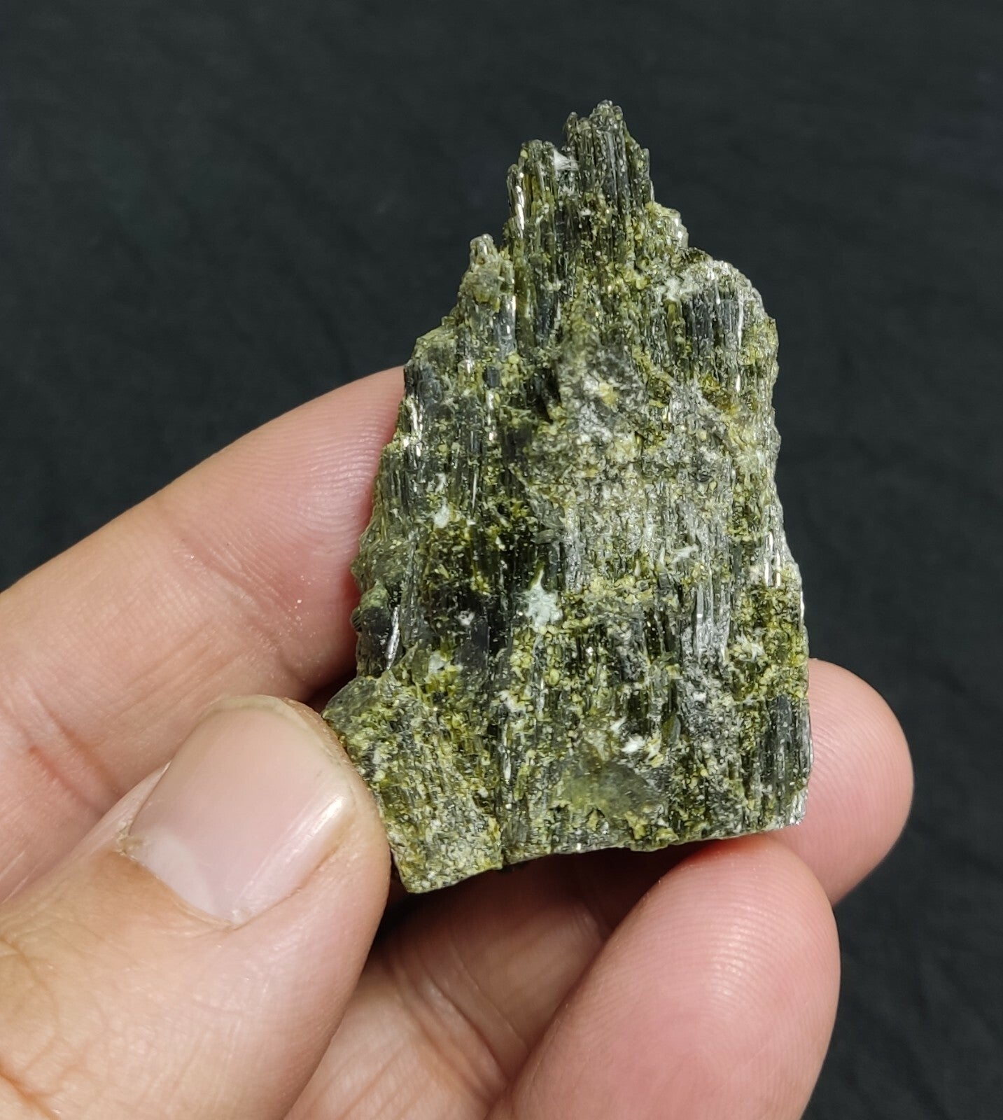 An aesthetic specimen of dark green color Epidote crystal spray 60 grams
