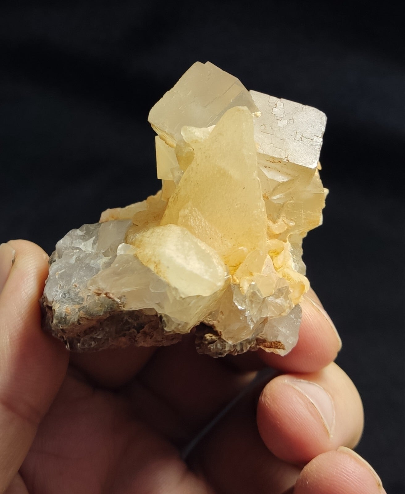 An amazing specimen of cubic grey color Fluorite with Calcite 146 grams