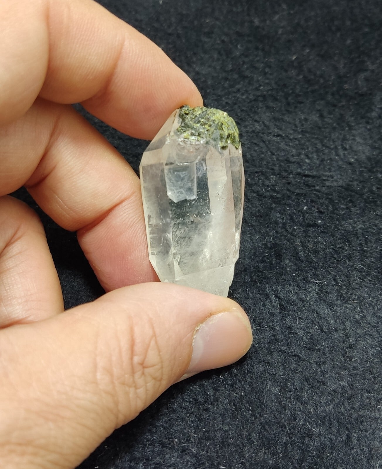 An aesthetic specimen of Epidote quartz cluster 24 grams