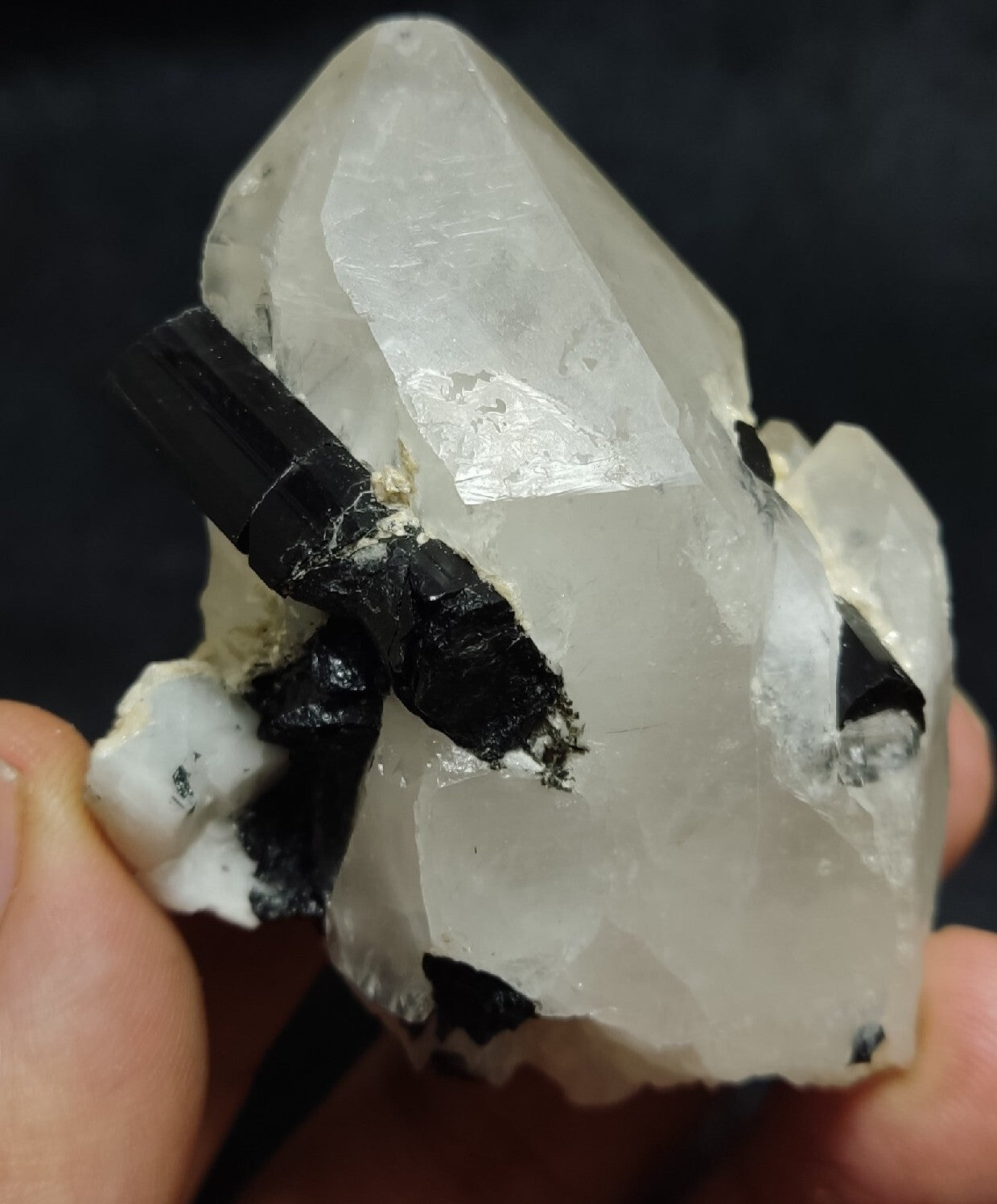 Natural quartz crystal with black tourmaline 129 grams