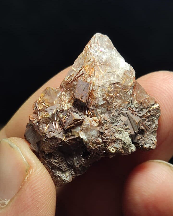 Natural Rutiles Quartz Siderite Specimen 9 Grams.