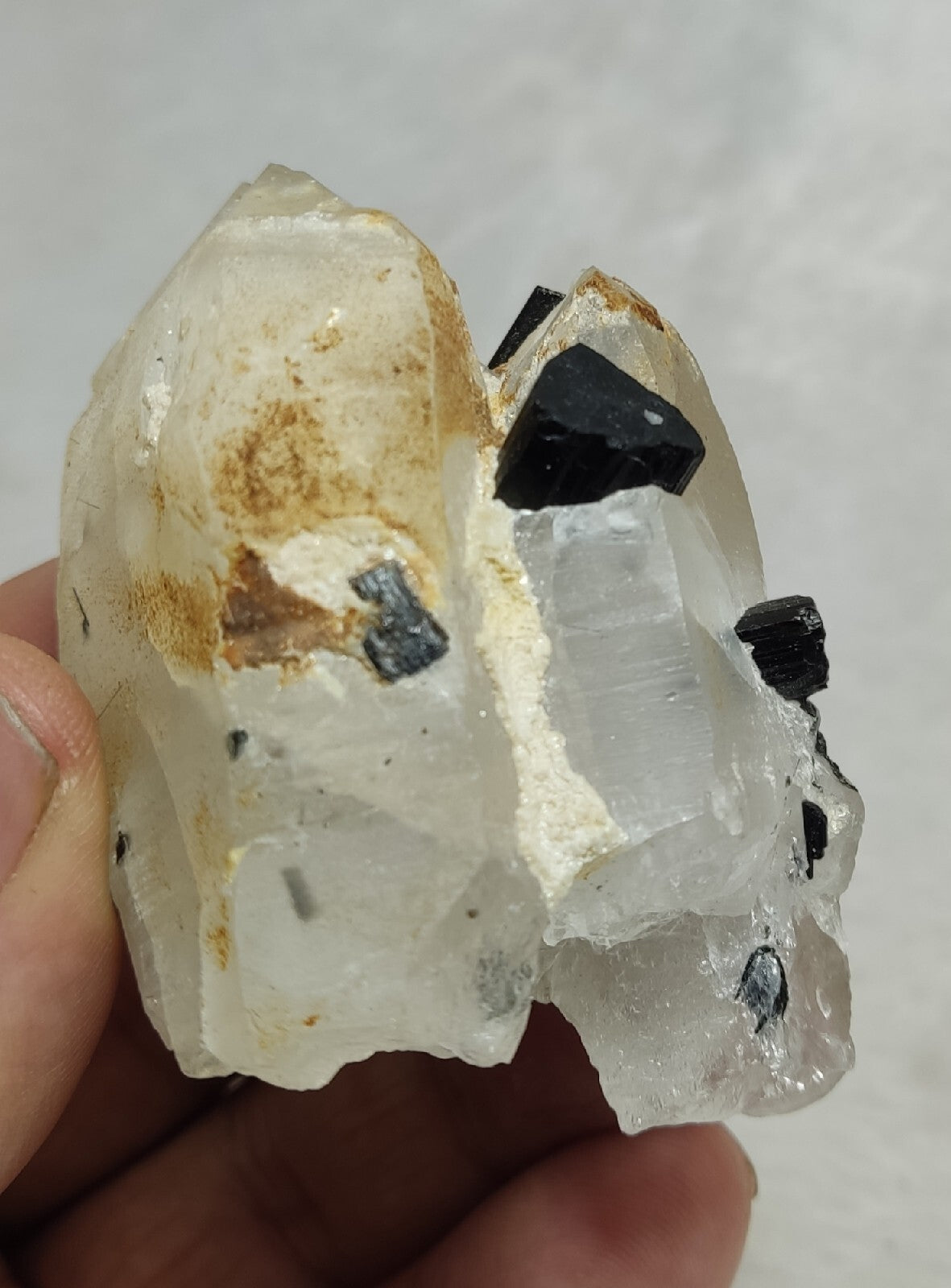 Natural quartz crystals cluster with black tourmaline 147 grams