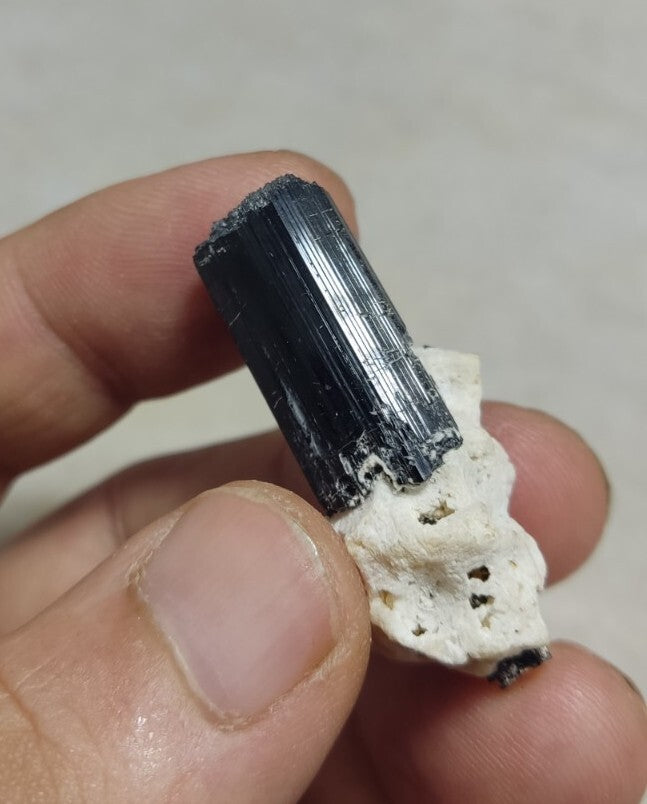 Black Tourmaline Crystal with Albite Feldspar 14 grams