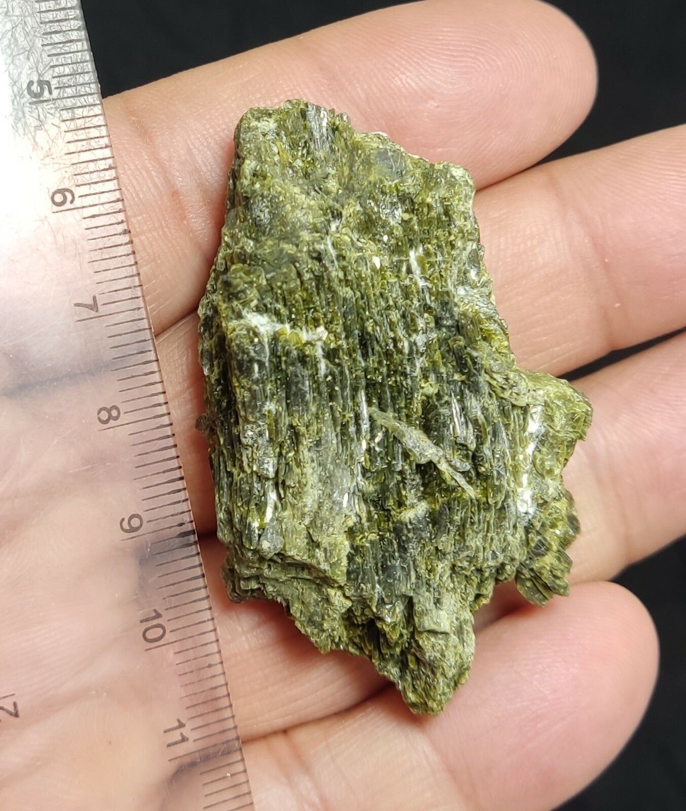 An aesthetic specimen of dark green color Epidote crystal spray 48 grams