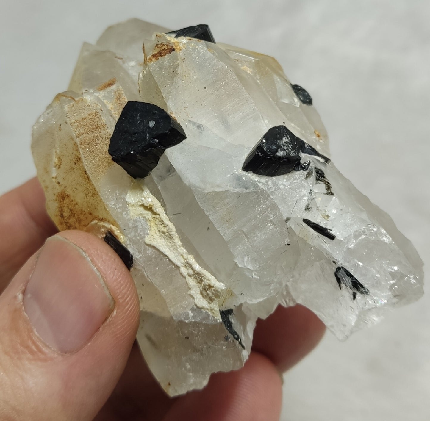 Natural quartz crystals cluster with black tourmaline 147 grams